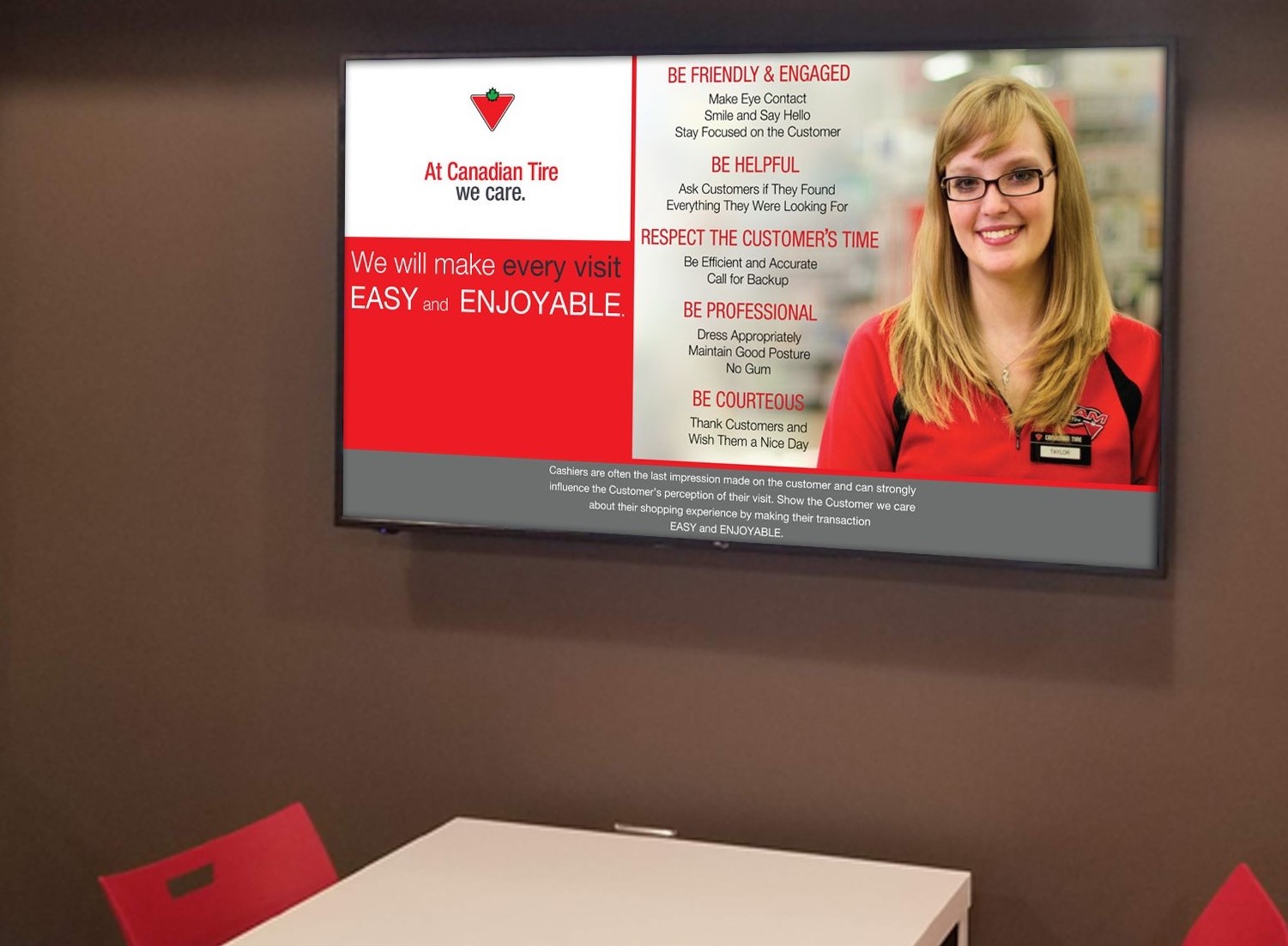 Staff lunch room messaging on digital signage display