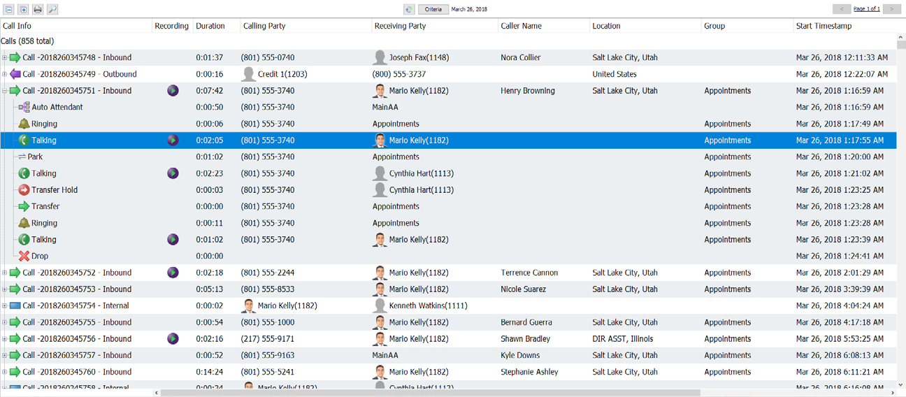 Call recording log