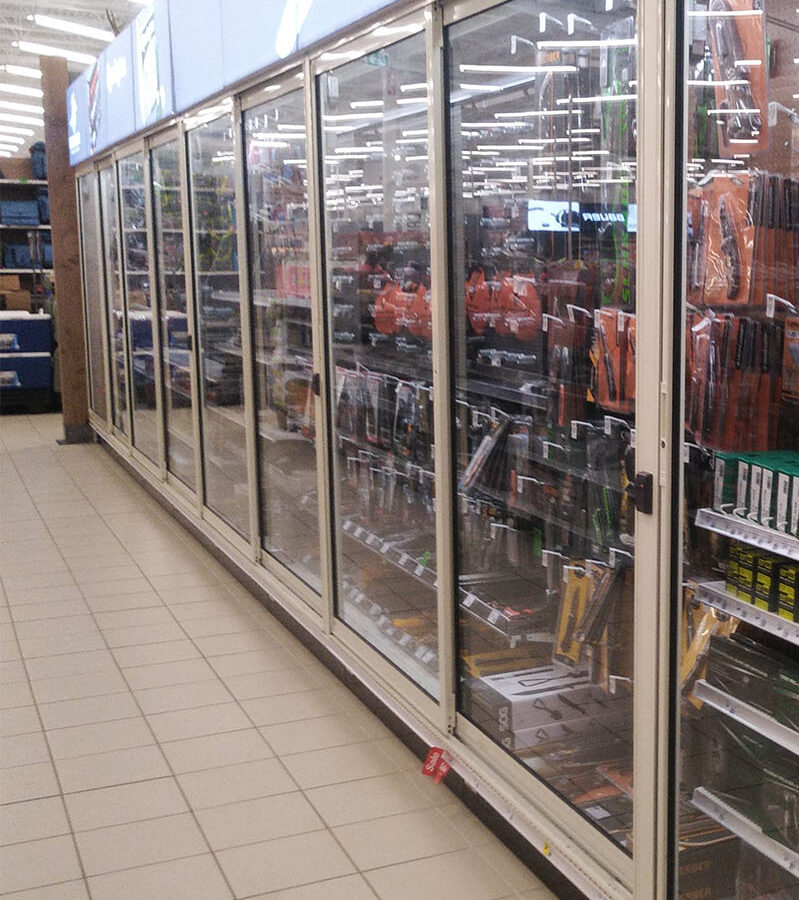 Locked displays in store integrated with access control