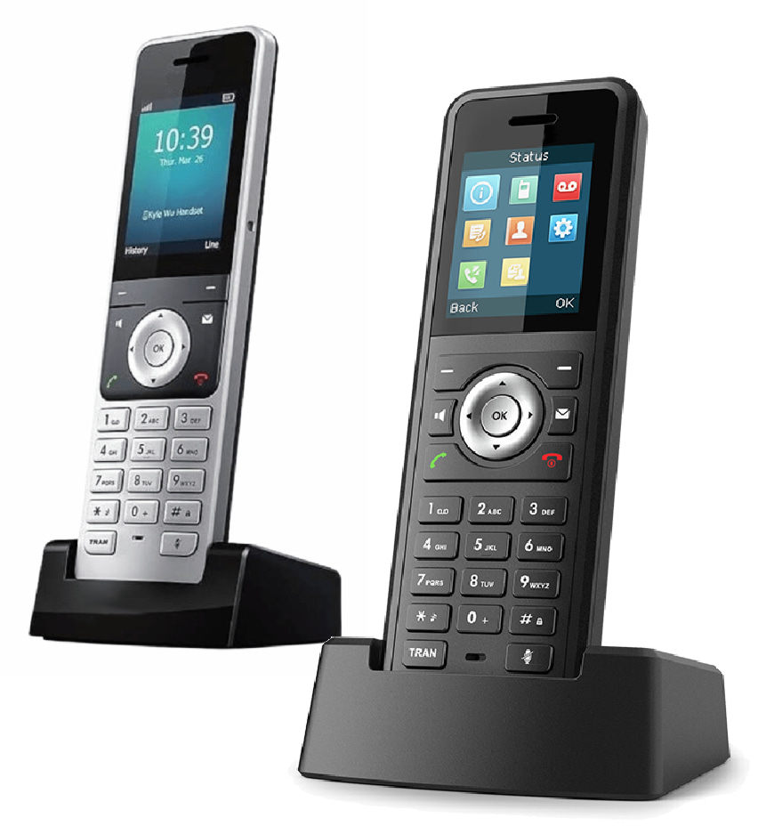 A standard portable phone next to a more rugged model